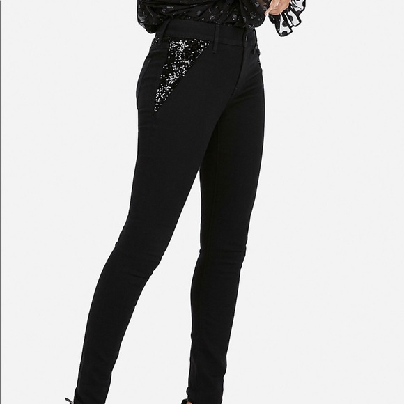 Express Denim - Express Mid Rise Sequin Stretch Denim Leggings